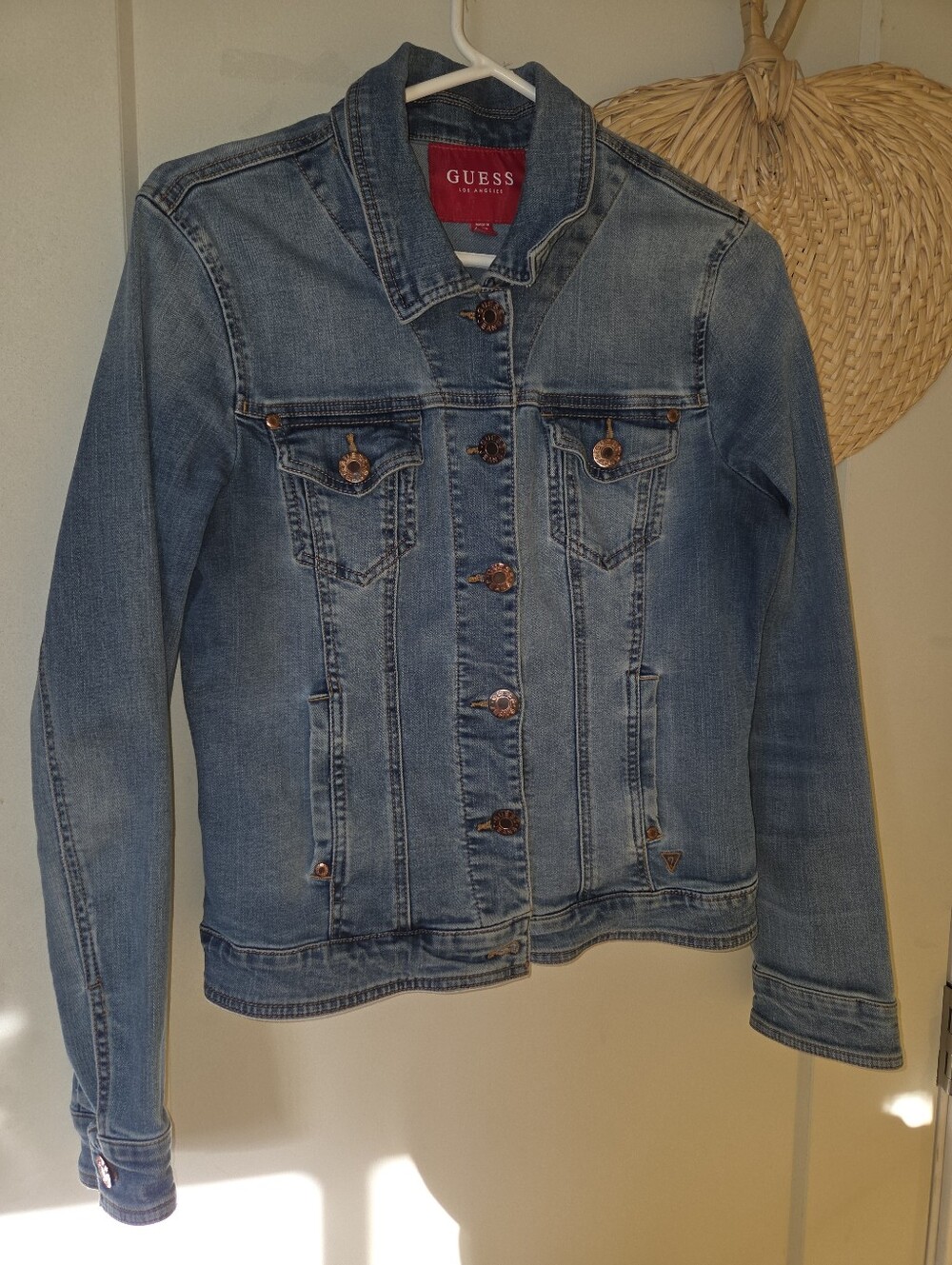 Guess Women's Light Blue Denim Trucker Jacket with Button Front